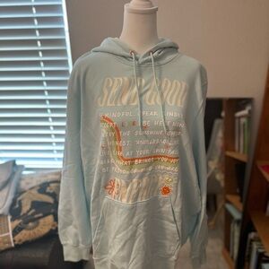 New w/o tags Puma hoodie. Large, unisex, Good Energy design, light blue